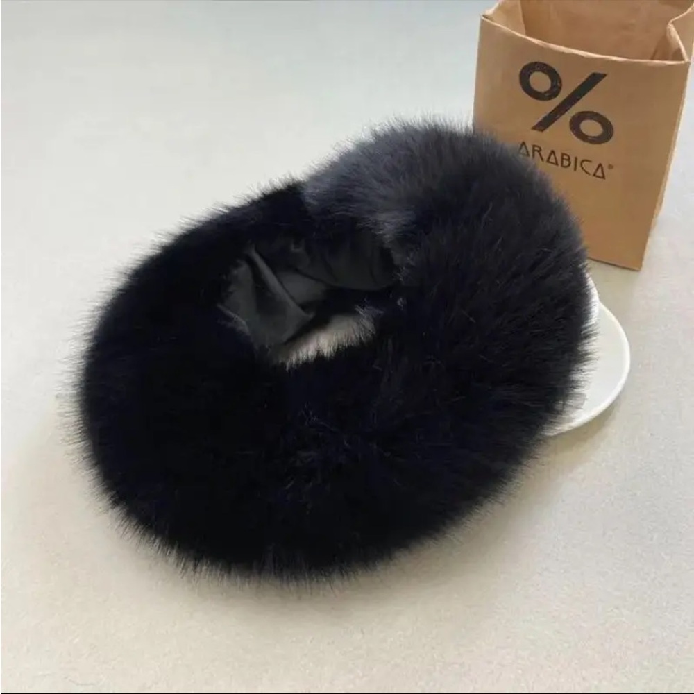 Elegant Black faux Fur head band  hat